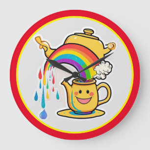 “Teapot’s Enchanted Rainbow Pour” Large Clock