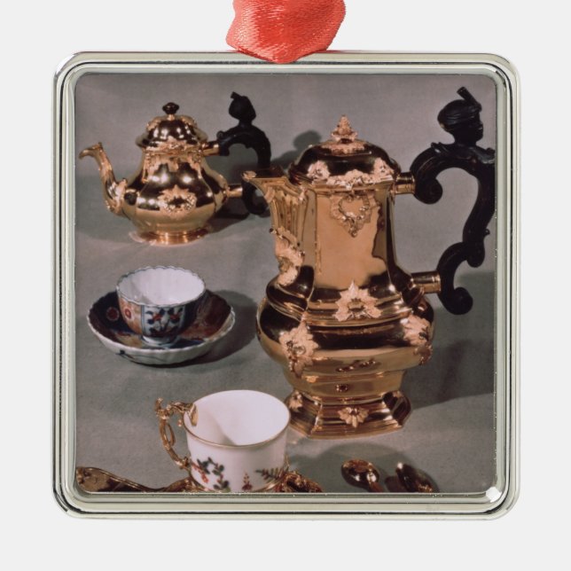 Teapot, sugar bowl, chocolate pot and mug metal tree decoration (Front)