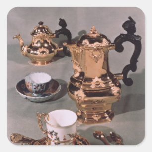 Teapot, sugar bowl, chocolate pot and mug square sticker