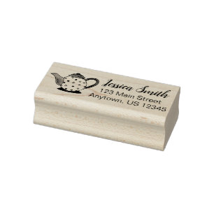 Teapot Tea Party Polka Dot Personalised Address Rubber Stamp