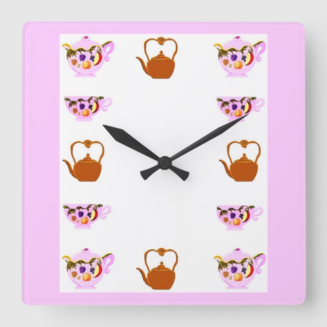Teapot, Teacup, And Copper Teakettle Square Wall C Square Wall Clock (Front)