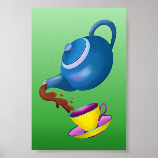 Teapot Teacup and Saucer  Illustration Painting Poster (Front)