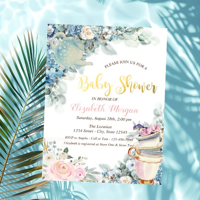 Teapot Teacup Flowers Baby Shower    Invitation (Creator Uploaded)