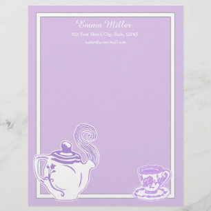 Teapot & Teacup Lavender & White Custom Letterhead