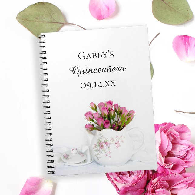Teapot with Pink Roses Quinceañera Guest Book (Creator Uploaded)