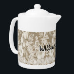 Teapot with Vintage Lace White Pot<br><div class="desc">Teapot with vintage lace in beige on a white large pot.  Thanks to Creative Fabrica for the lace design.  The name on the teapot can be changed.</div>