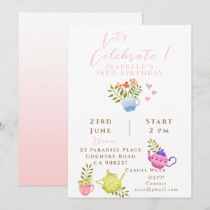 Teapots and Cups  Birthday Announcement