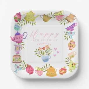 Teapots and Cups Birthday Paper Plates