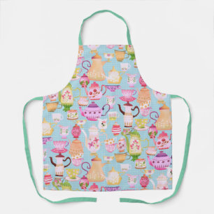 Teapots and Cups Blue Kitchen Towels Apron