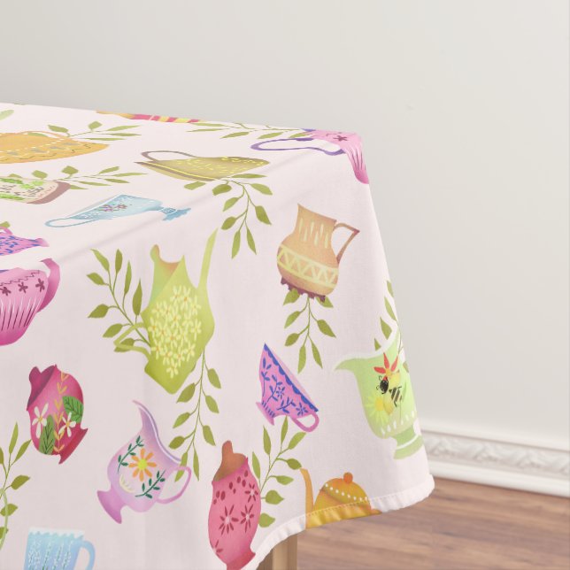 Teapots and Cups Garden Pink Tablecloth (In Situ)