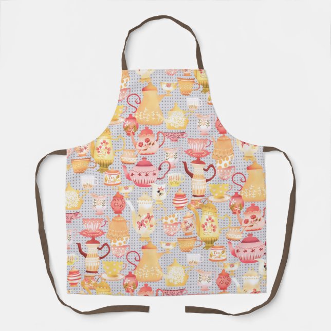 Teapots and Cups Grey Kitchen Towels Apron (Front)