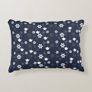 Teapots and Flowers Decorative Cushion