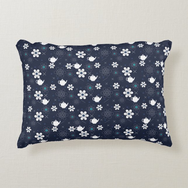 Teapots and Flowers Decorative Cushion (Front)
