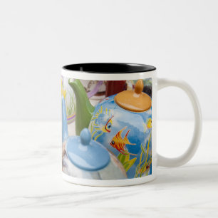 Teapots on sale in Leipzig, Germany Two-Tone Coffee Mug