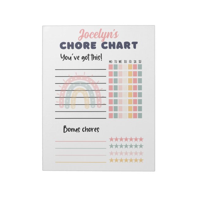Tear away Chore chart, with name boho rainbow Notepad (Rotated)