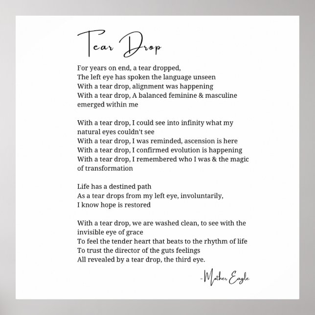 Tear Drop Awakening Third Eye poem poster art (Front)