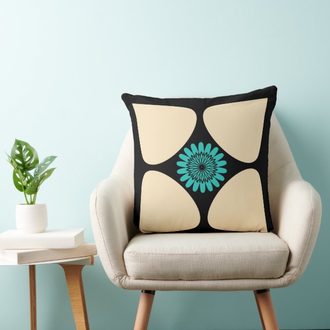 Tear Drop Flower Cream Turquoise Black Graphic Cushion (Chair)