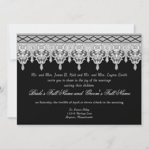 Tear Drop Lace, Black, Grey & White Wedding Invite