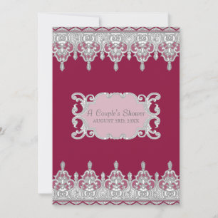 Tear Drop Lace, Burgundy Red - Couple's Shower Invitation