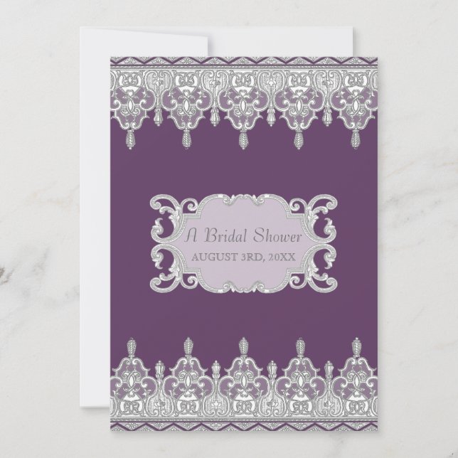 Tear Drop Lace, Lavender & Grey - Bridal Shower Invitation (Front)