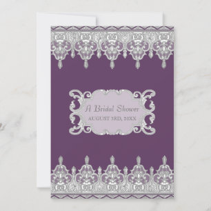 Tear Drop Lace, Lavender & Grey - Bridal Shower Invitation