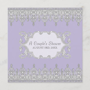 Tear Drop Lace, Lavender & Grey - Bridal Shower Invitation