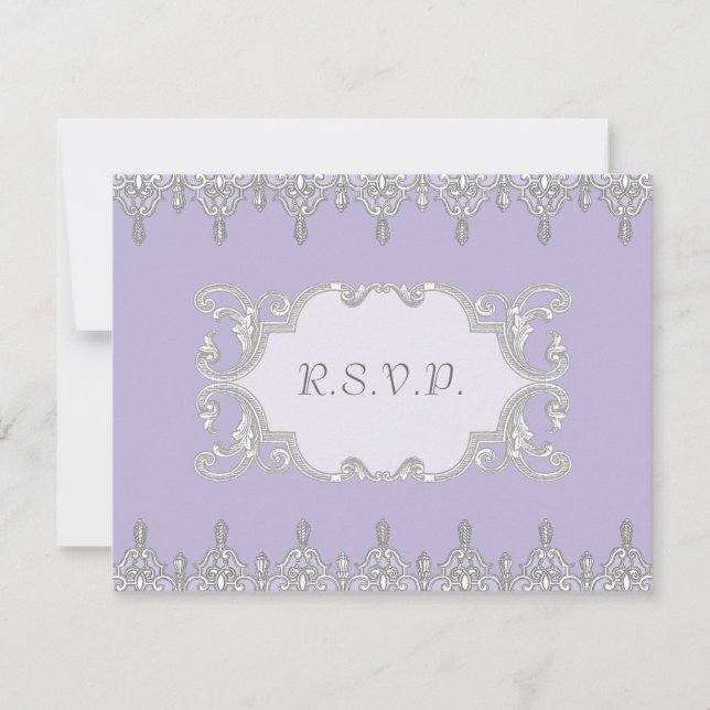 Tear Drop Lace, Lavender & Grey - Wedding Invite (Front)