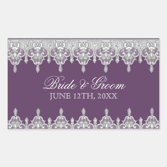Tear Drop Lace, Lavender Wedding Seal or Sticker (Front)