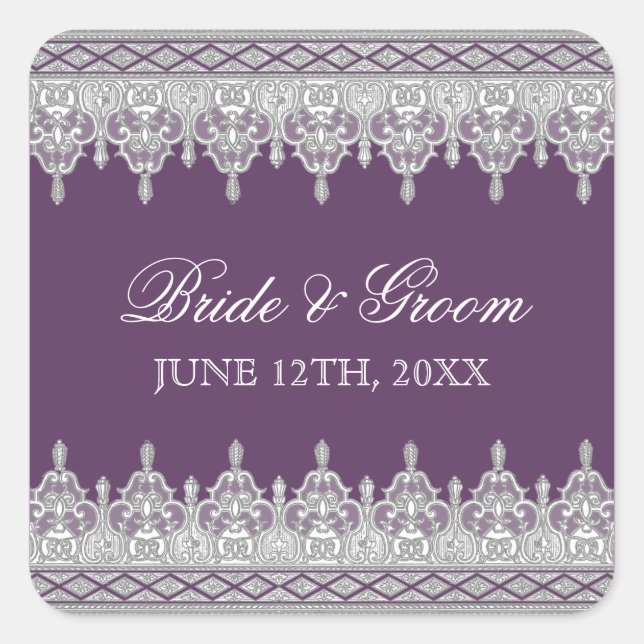 Tear Drop Lace, Lavender Wedding Seal or Sticker (Front)