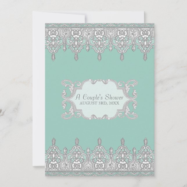 Tear Drop Lace, Light Aqua Blue - Bridal Shower Invitation (Front)