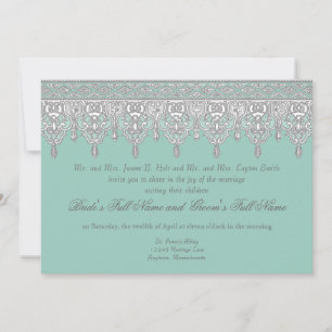 Tear Drop Lace, Light Aqua Blue - Wedding Invite