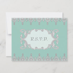 Tear Drop Lace, Light Aqua Blue - Wedding Invite