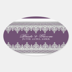 Tear Drop Lace, Plum Purple Wedding Seal Sticker