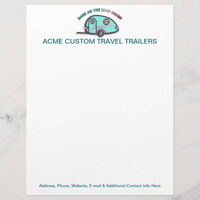 Tear Drop RV Trailer CUSTOMIZABLE LETTERHEADS Custom Letterhead (Front)