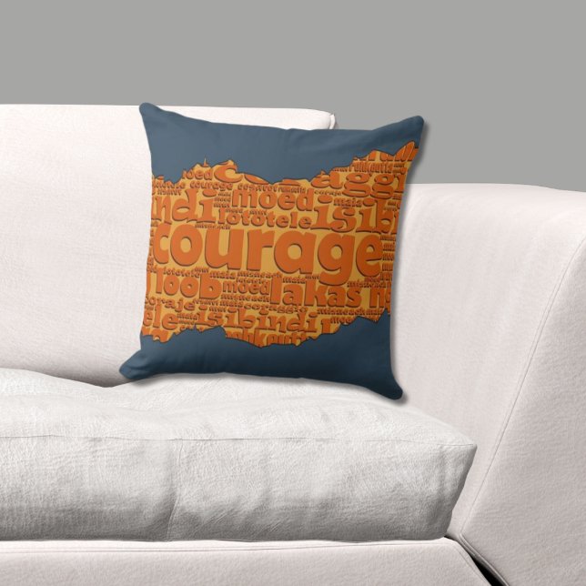 Tear Effect Courage Word Pattern Orange & Blue Cushion (Courage Typography Orange & Blue Torn Pattern Throw Pillow, Livingroom)