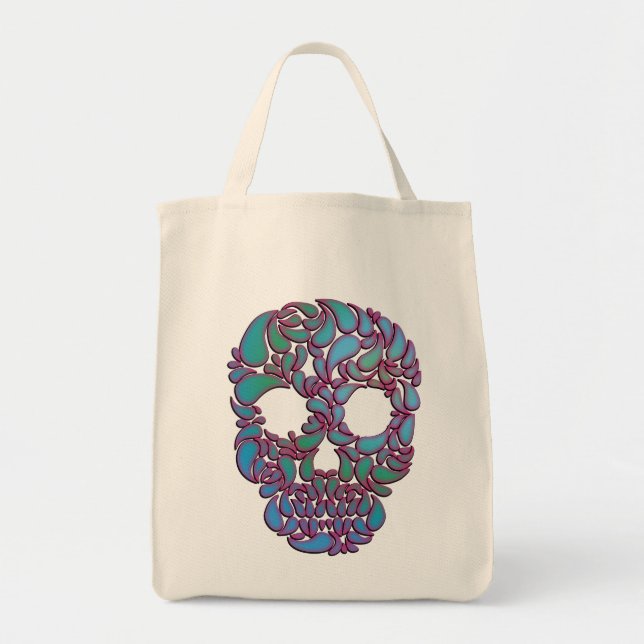 Teardrop Candy Skull In Blue, Green and Pink Tote Bag (Front)
