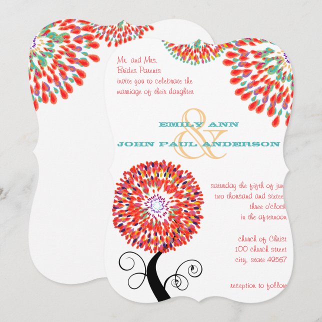 Teardrop Flower Tree Wedding Invitations (Front/Back)