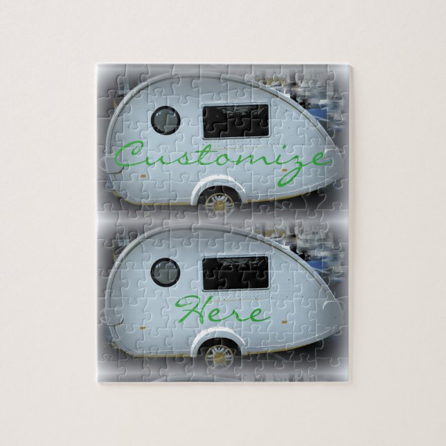 Teardrop gypsy caravan happy camping jigsaw puzzle (Vertical)