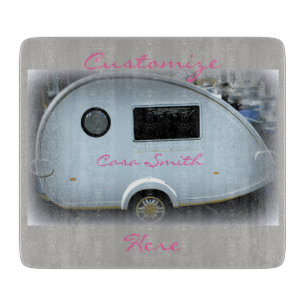 Teardrop gypsy caravan happy glamping cutting board