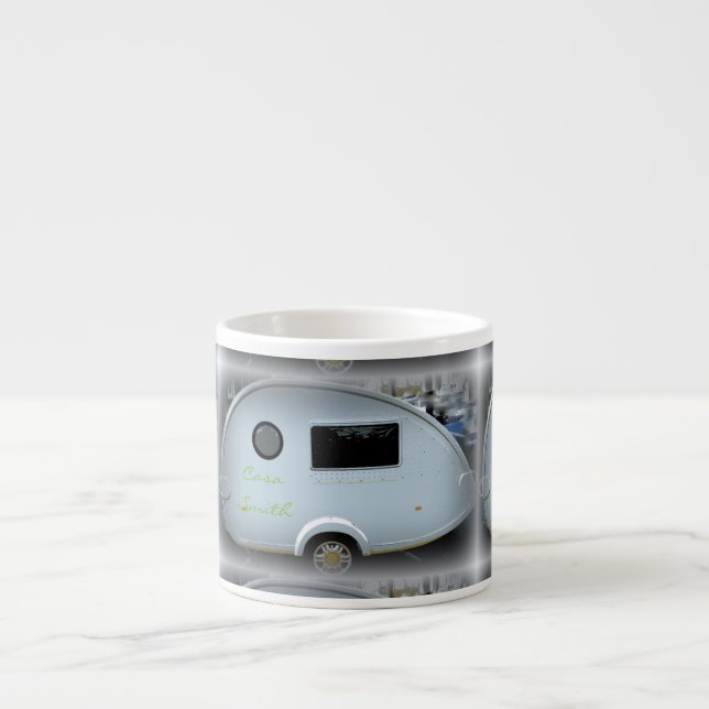 Teardrop gypsy caravan happy glamping espresso cup (Front)