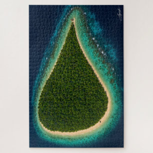 Teardrop Jungle Island with Water Tower Satellite  Jigsaw Puzzle