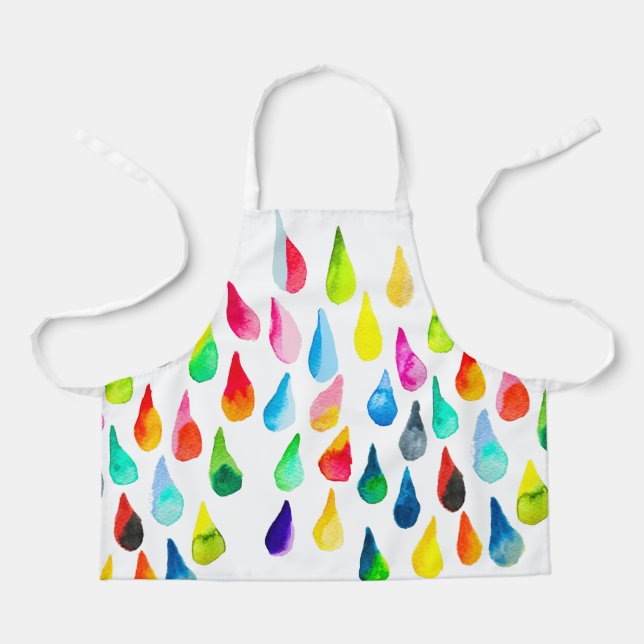 Teardrops watercolor colourful whimsical apron (Front)