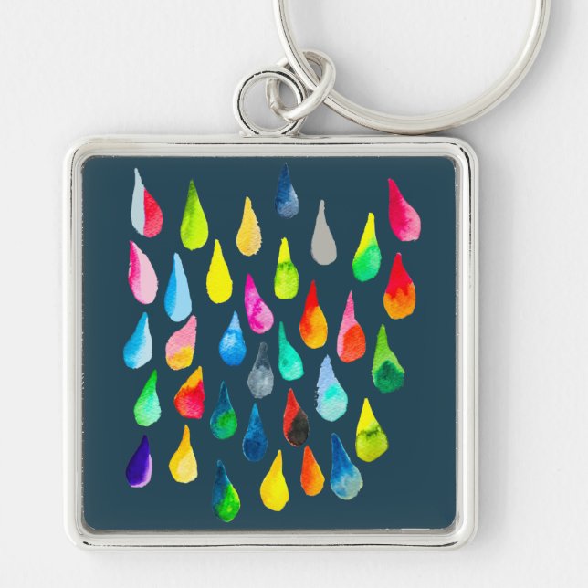 Teardrops watercolor colourful whimsical key ring (Front)