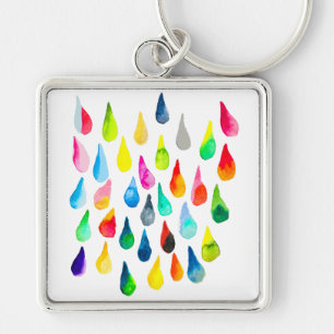 Teardrops watercolor colourful whimsical key ring