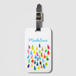 Teardrops watercolor colourful whimsical luggage tag