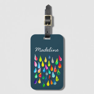 Teardrops watercolor colourful whimsical luggage tag