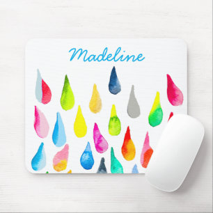 Teardrops watercolor colourful whimsical mouse mat