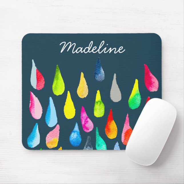 Teardrops watercolor colourful whimsical mouse mat (With Mouse)