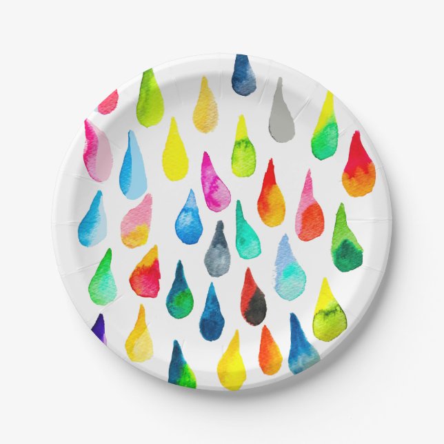 Teardrops watercolor colourful whimsical paper plate (Front)