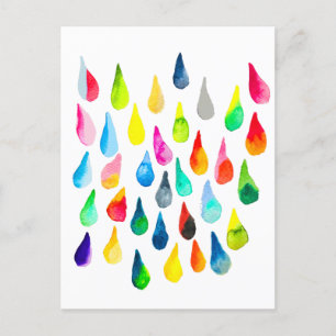 Teardrops watercolor colourful whimsical postcard